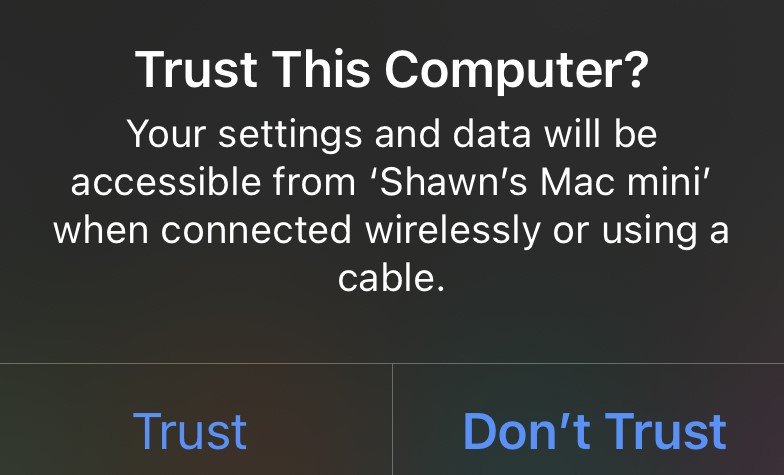 iPhone Trust Dialog