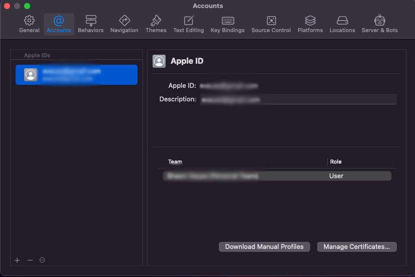 Xcode Account Display