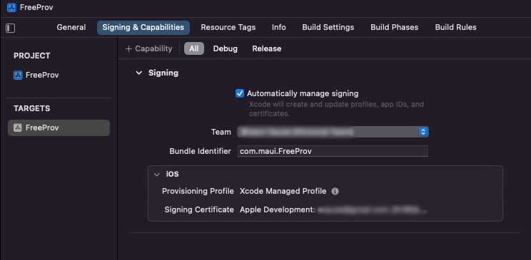 Xcode Signing Project Settings